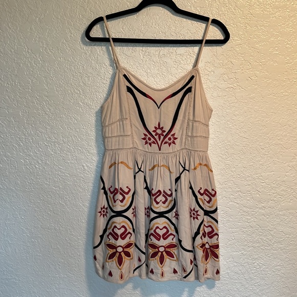 Free People Garden Party Tea Cream Embroidered Fit & Flare Mini Dress Size 10 - Picture 3 of 7